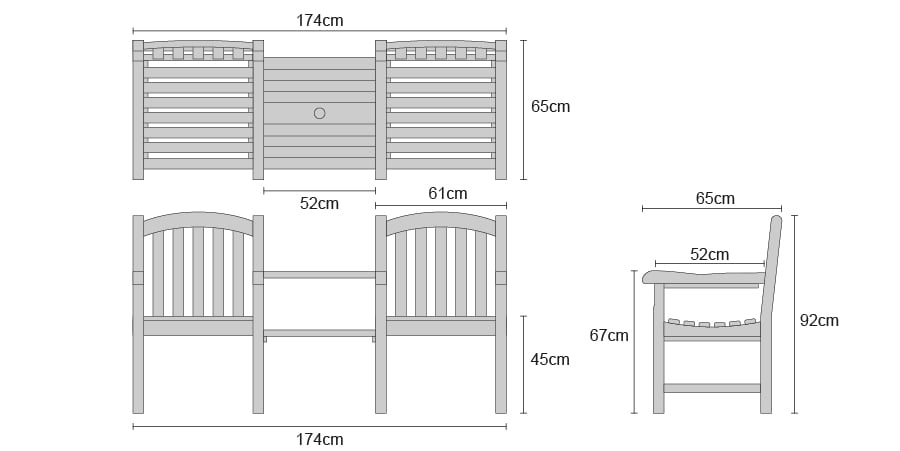 Clivedon Vista Teak Companion Seat, Jack And Jill Bench